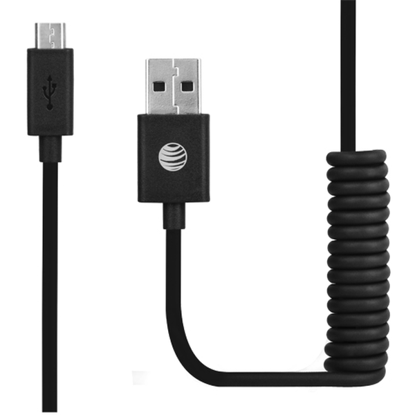 AT&T Cable Coiled 3 ft. Charge and Sync Micro USB - Black